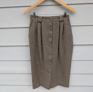David Brooks Skirt Size 8 Brown Wool Vintage Hight Waist Buttons Classy Preppy